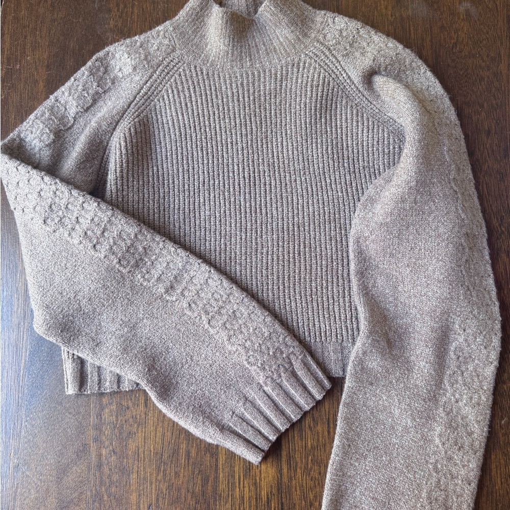 Brown Turtleneck Cable-Sleeve Women's Sweater